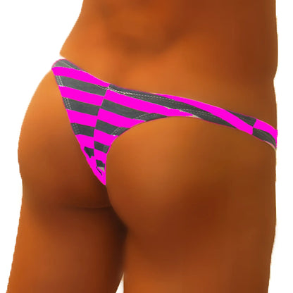 Icker sea sailor stripe enhancement c-ring thong underwear in bright pink and black with a bold striped pattern