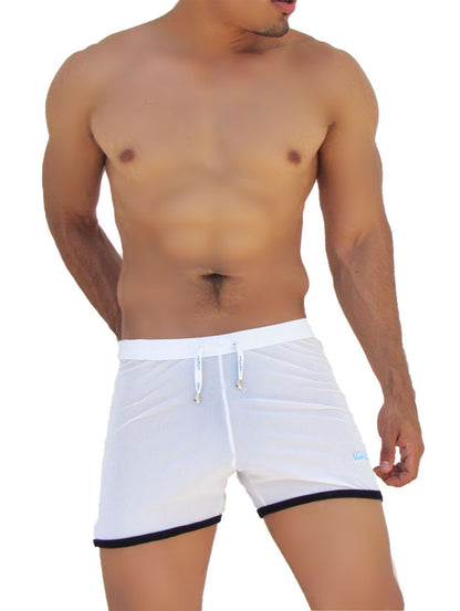 Icker Sea Clarity Mesh-Shorts mit seitlichem Schlitz und Kontrastbesatz, Weiß, SHR-14-CLW-02