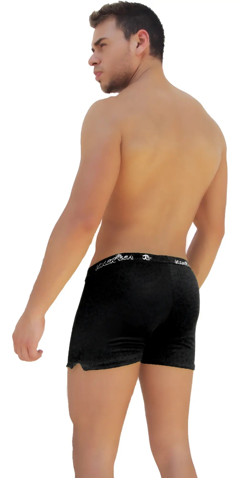 Black velvet icker sea side slit long boxer brief underwear with silver chain waist band and vicenza branding
