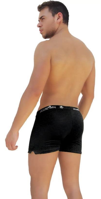 Black velvet icker sea side slit long boxer brief underwear with silver chain waist band and vicenza branding