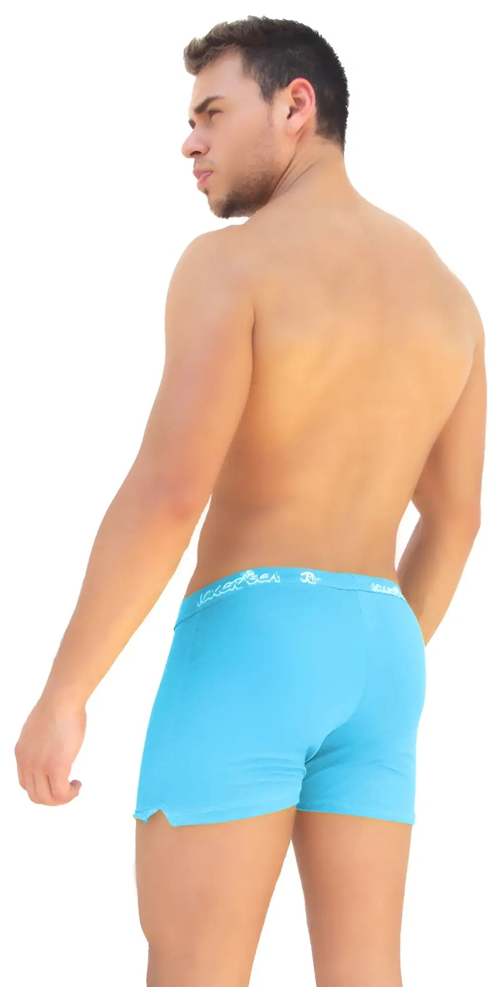 Icker sea side slit long boxer brief underwear blue cotton with subtle white logo trim on waistband