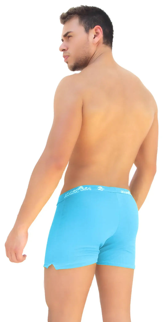 Icker sea side slit long boxer brief underwear blue cotton with subtle white logo trim on waistband