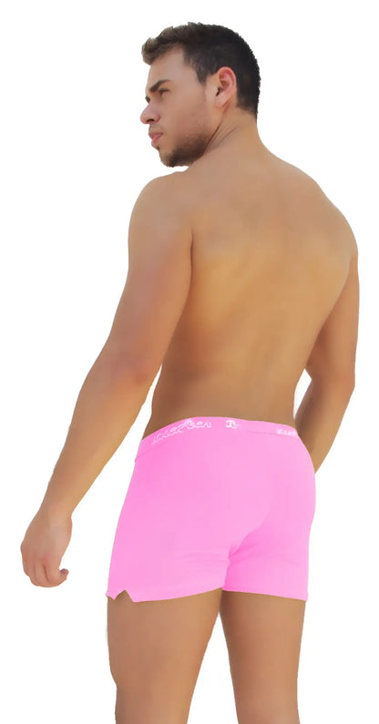 Icker sea side slit long boxer brief underwear in bright pink with a subtle white logo on the waistband