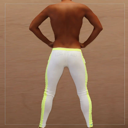 Icker Sea side stripe runner pants white with bright neon yellow side stripes for active wear