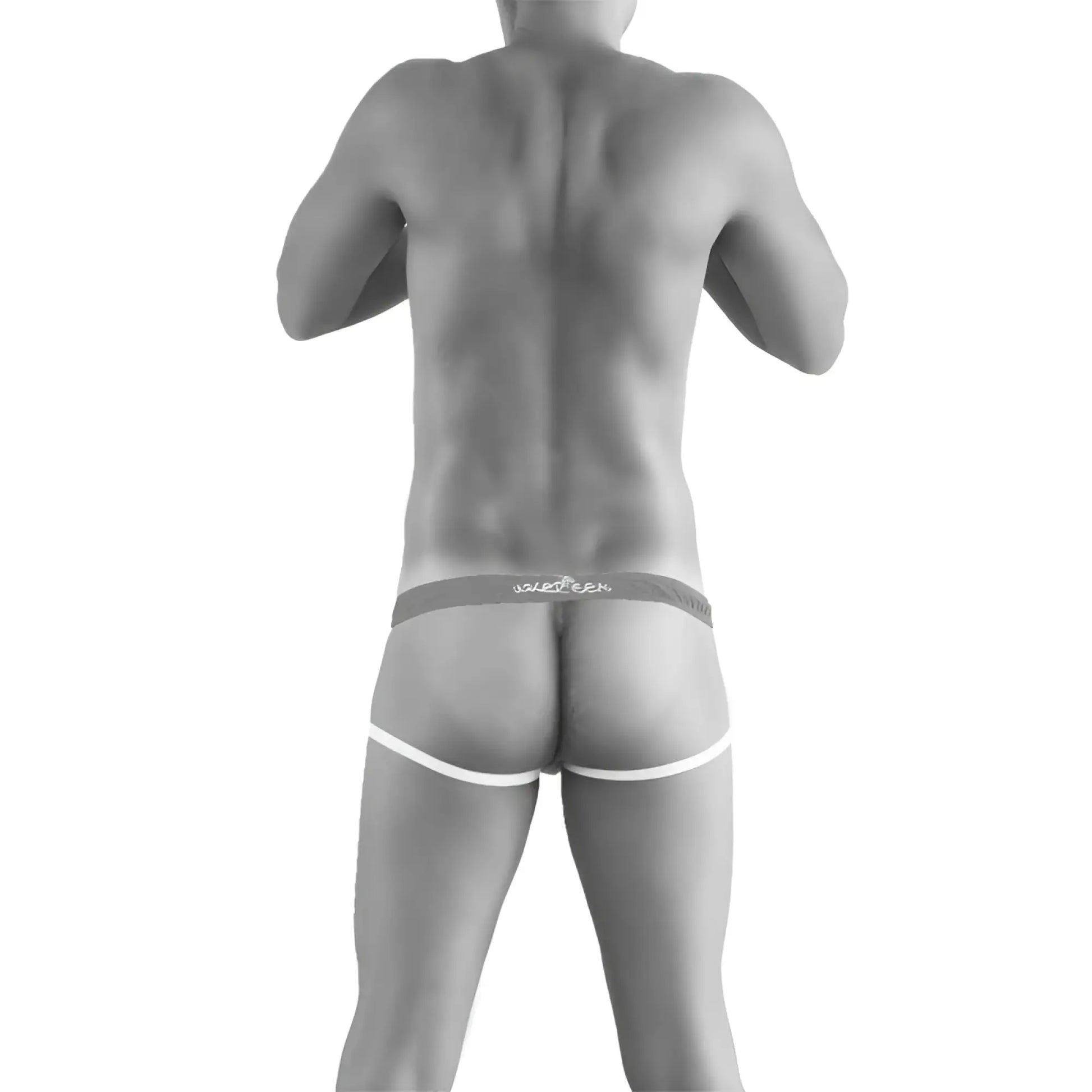Black and white icker sea slip jock strap underwear with a thin solefreak logo waistband in light gray script