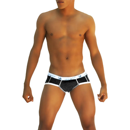 Icker Sea Smile Me brief underwear in black with lace trim and white elastic waistband featuring brand logo