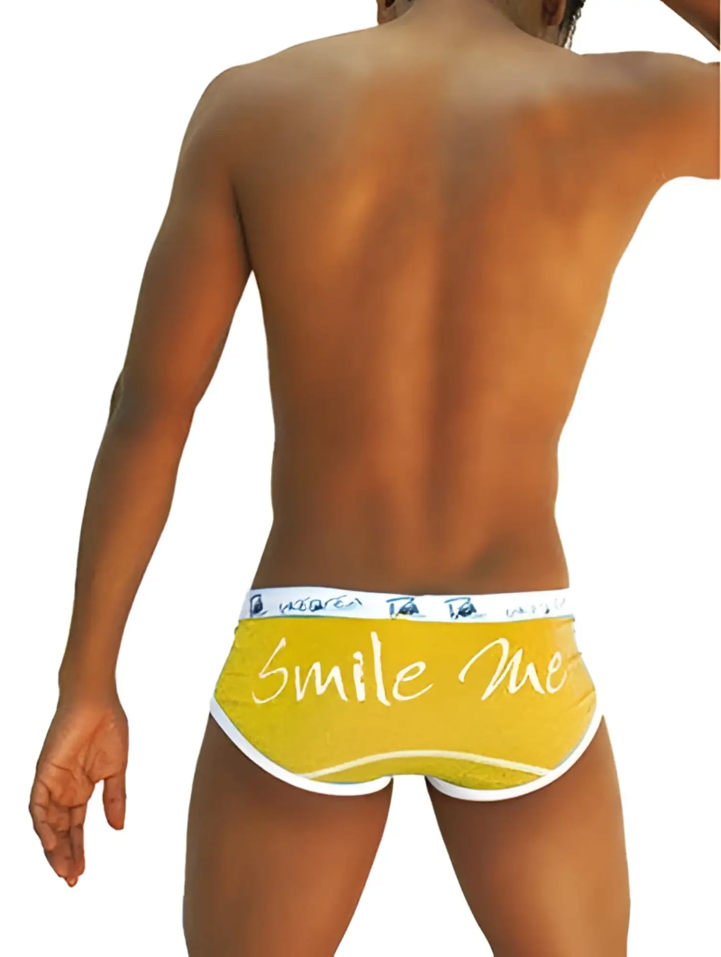 Yellow Icker Sea smile me brief underwear with white elastic waistband and trim in soft mango fabric