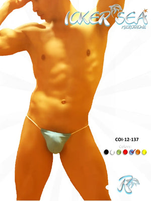 Light blue icker sea solid micro g string underwear with thin matching elastic waistband front view