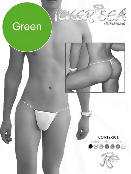 Icker sea solid micro g string underwear green with minimalist design thin straps and snug fit showing back side