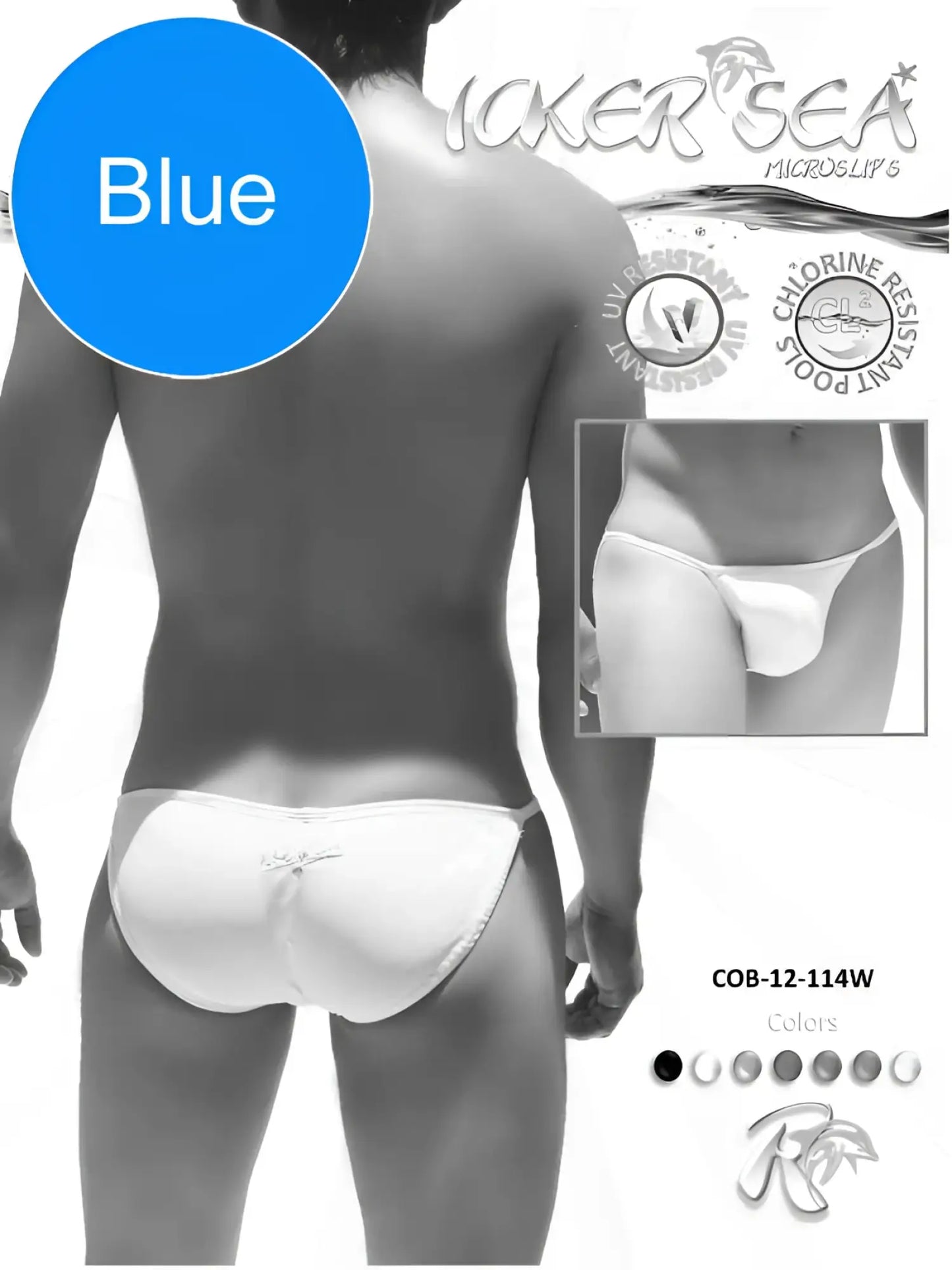 White micro slip bikini swimwear with a sleek form-fitting design lace trim and icker sea logo on the back