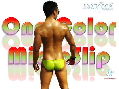 Bright neon green icker sea solid micro slip bikini swimwear one-piece with snug form-fitting design