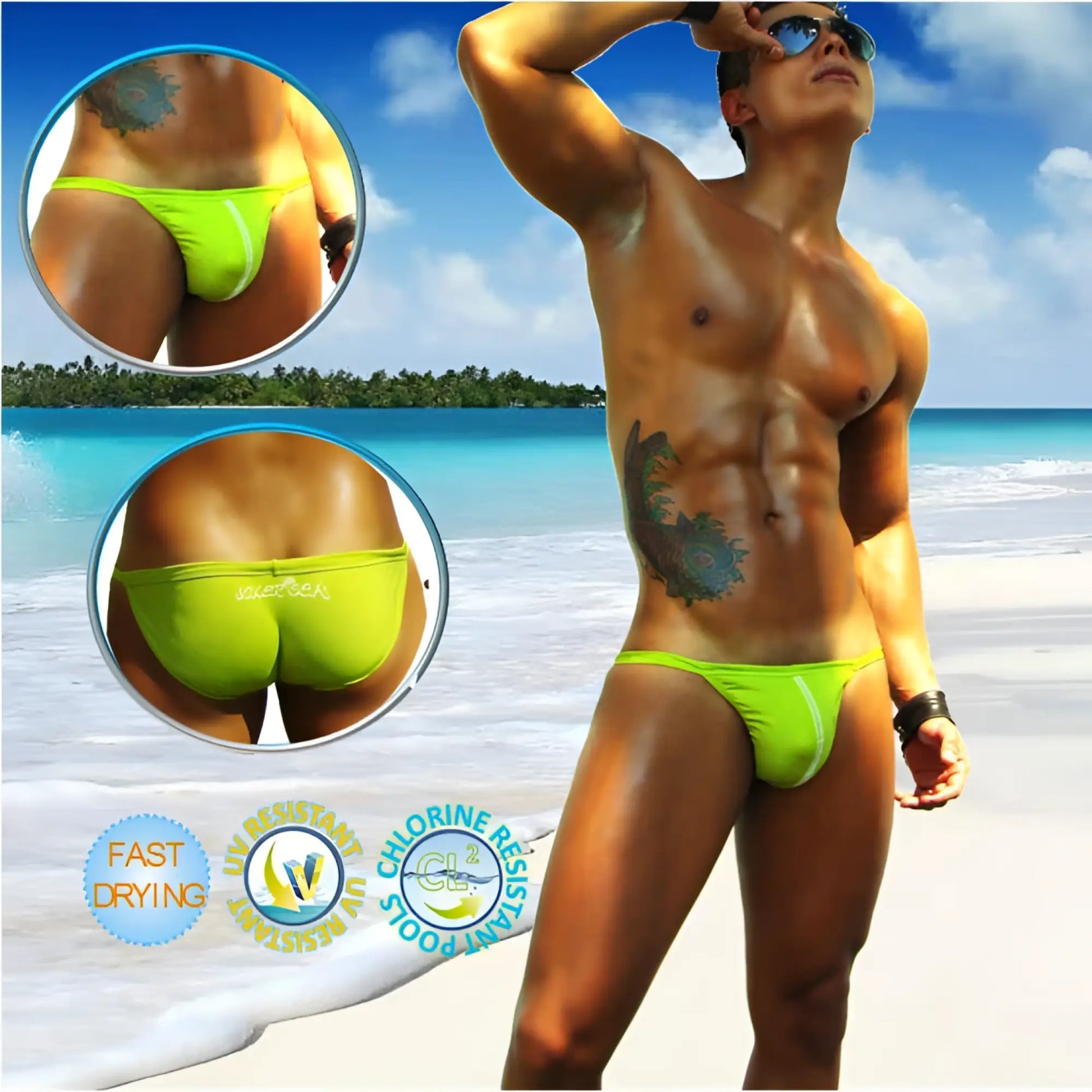 Icker Sea solid micro slip bikini swimwear in bright neon green with snug athletic cut and white waistband trim