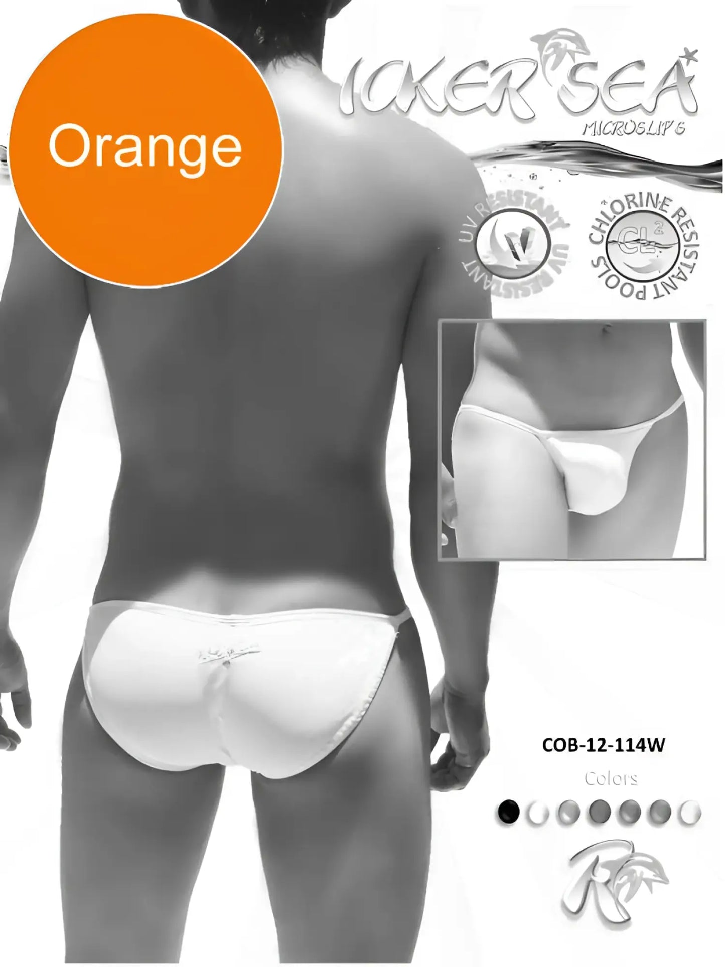Back view of icker sea solid micro slip bikini swimwear in white with small bow detail and orange color option cob-12-114