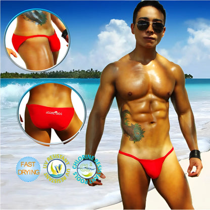 Icker sea solid micro slip bikini swimwear in vibrant red with snug fit and subtle waistband logo
