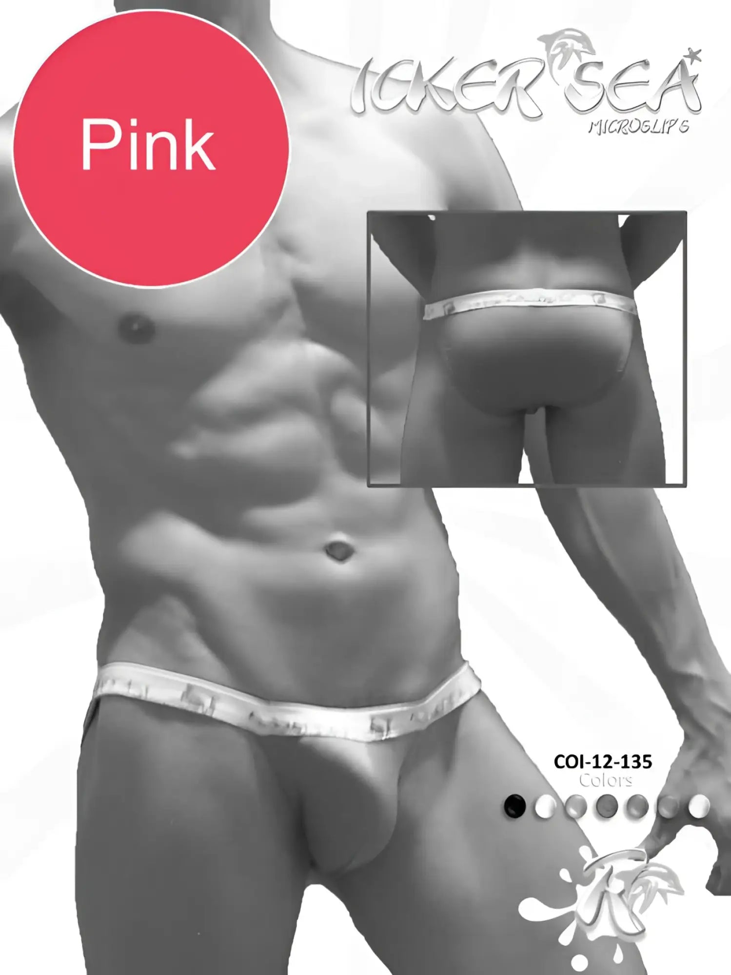 Pink icker sea solid micro slip bikini underwear with white elastic waistband and logo for comfortable fit