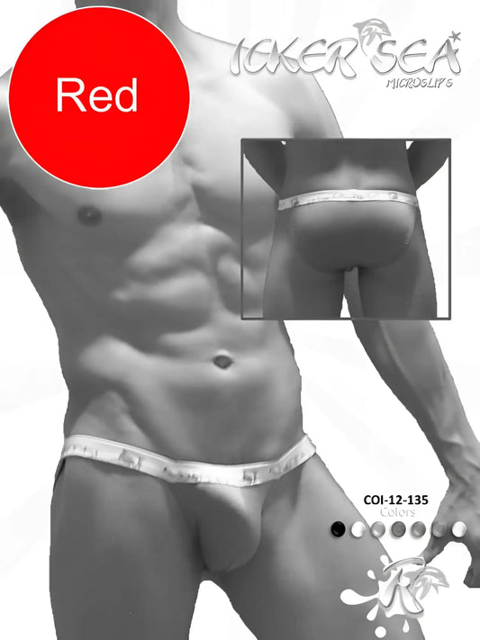 Red icker sea solid micro slip bikini underwear briefs with white elastic waistband and brand logo