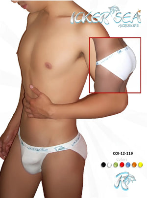 White icker sea solid micro slip bikini underwear in white with light blue waistband branding
