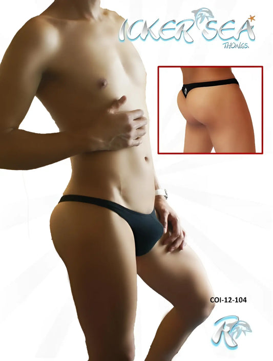 Icker sea solid mini thong underwear black with a small white logo on the front made from soft material