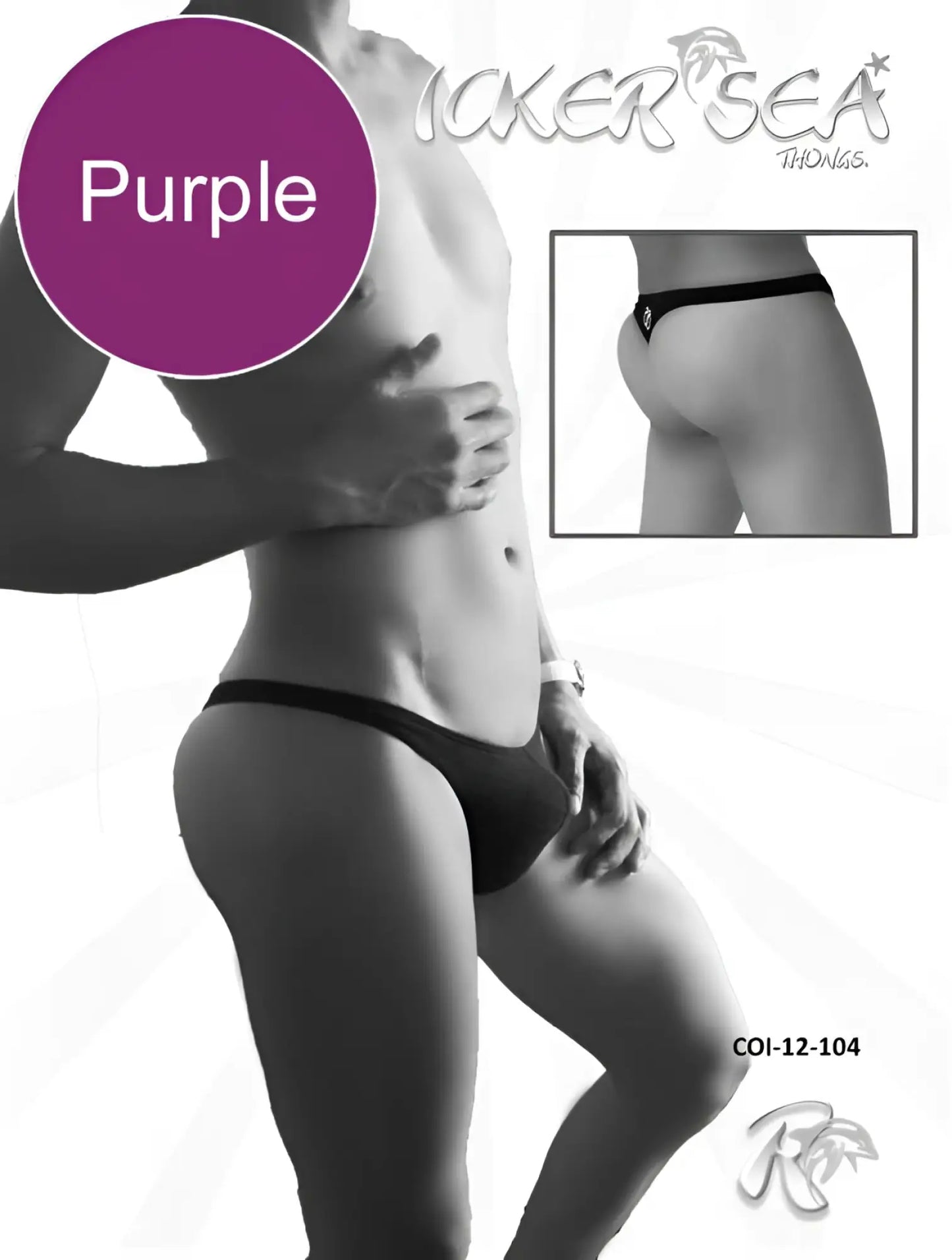 Purple icker sea solid mini thong underwear men’s model coi-12-104 showcasing the back side of the product