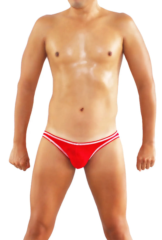 Icker Sea solid slip bikini underwear red with white trim athletic briefs for comfortable active wear