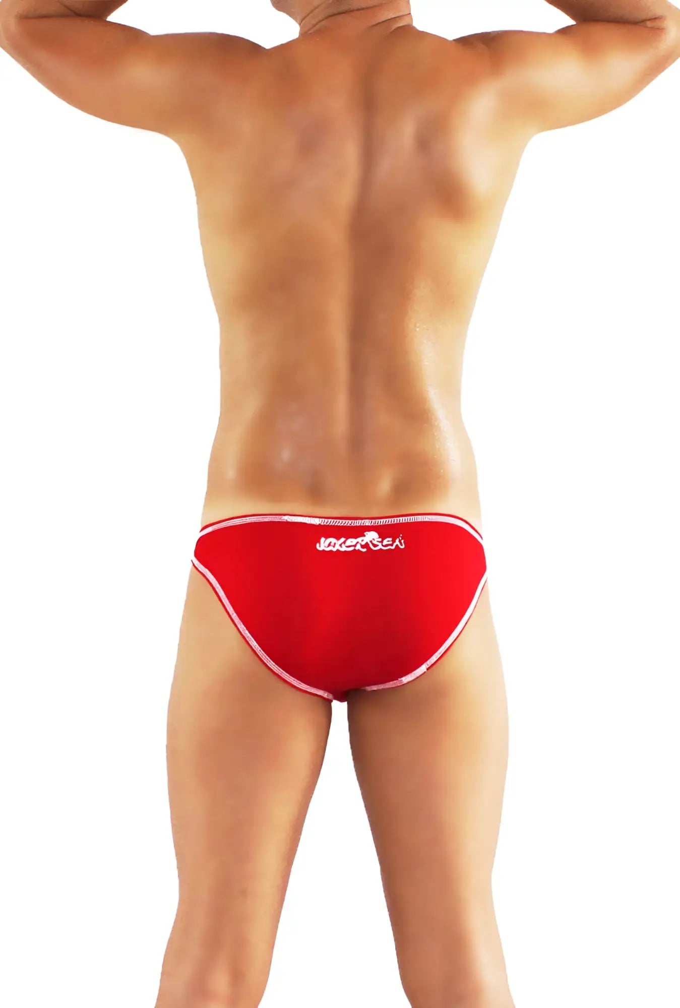 Icker Sea solid slip bikini underwear red with white trim and small logo on waistband for men