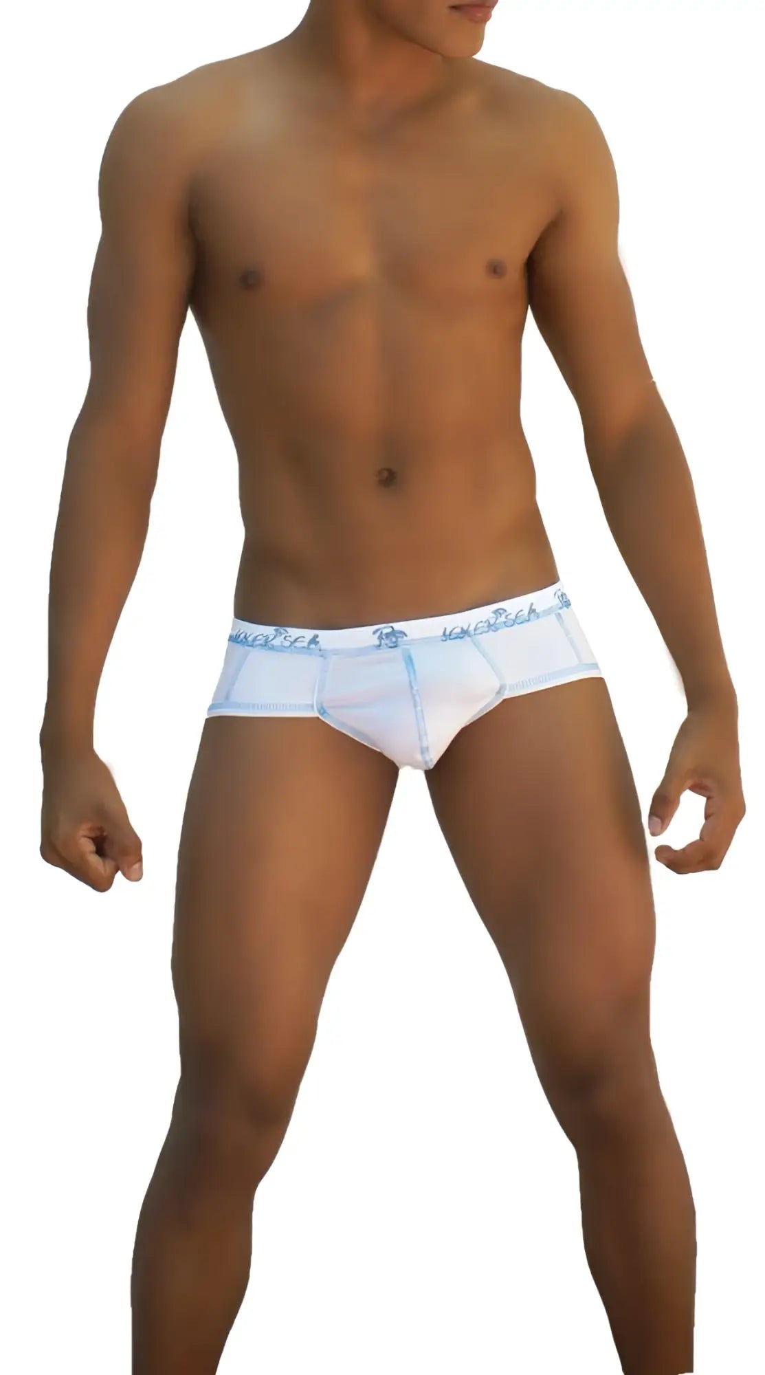 Icker sea stud brief underwear in white with light blue trim and a subtle patterned waistband for comfortable wear
