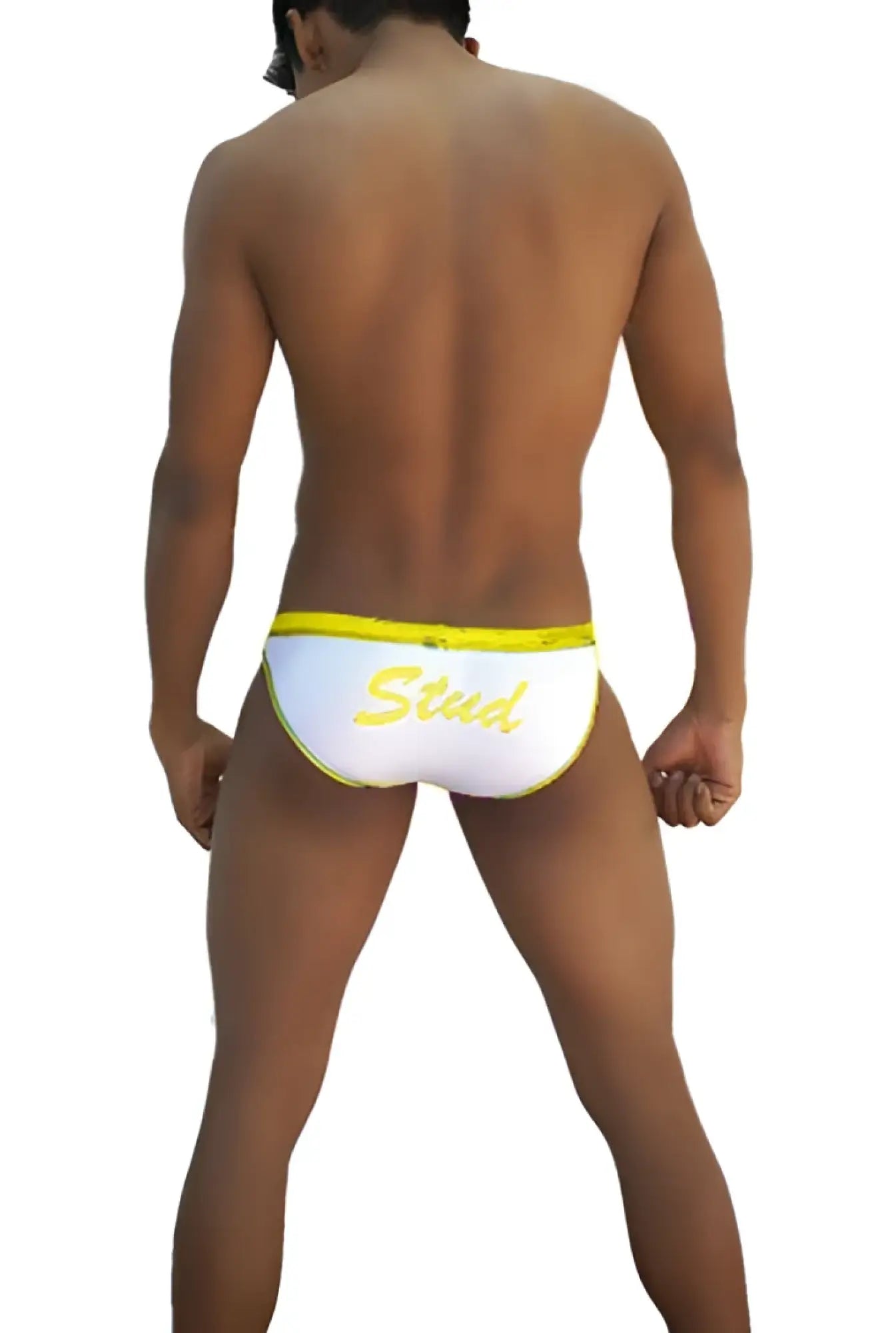 White icker sea stud slip bikini underwear with bright yellow waistband and stud embroidery in white and mango colors