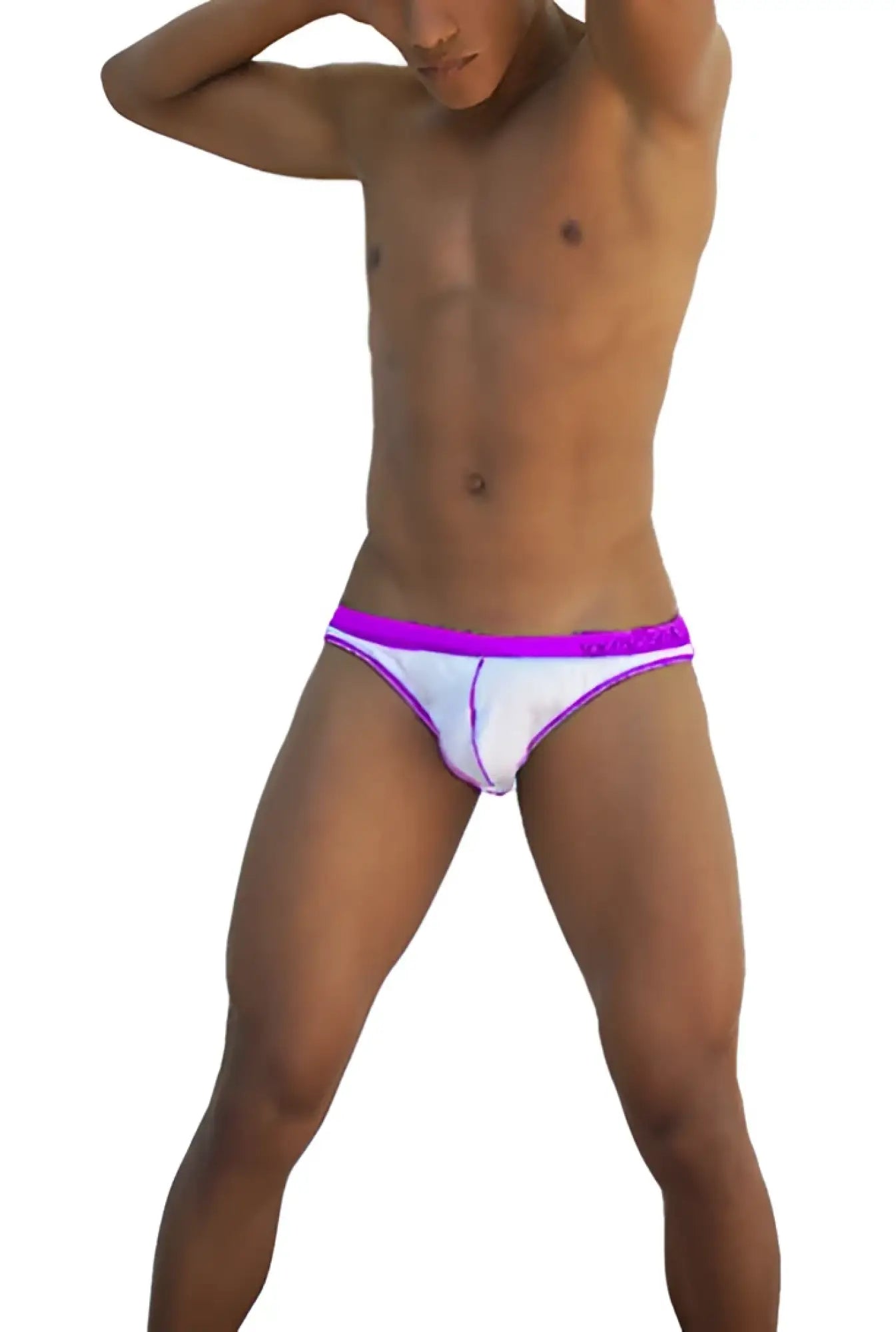 Icker Sea Stud Slip bikini underwear white briefs with vibrant purple waistband and trim for comfortable wear
