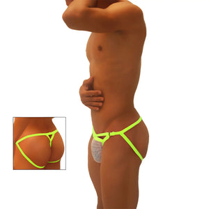 Icker Sea superhero stripe cut out jock g string underwear in neon green and gray with a triangular pattern