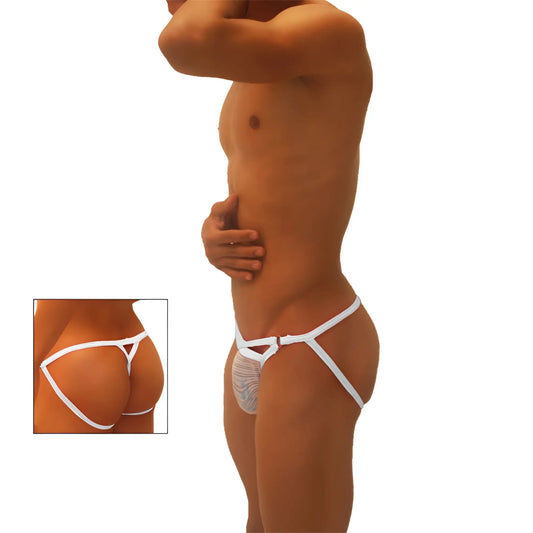 White lace-trimmed thong g string underwear with supportive straps and contoured design from icker sea superhero stripe collection