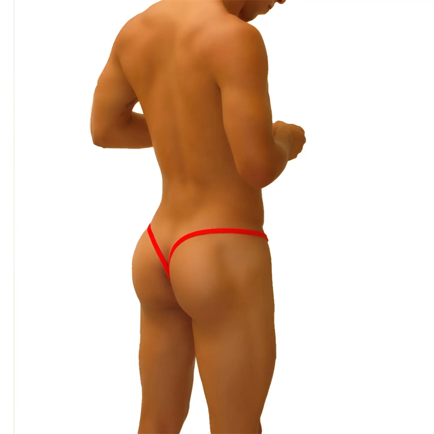 Red icker sea superhero stripe cut out y back g string underwear in thin snug-fitting red thong design back view