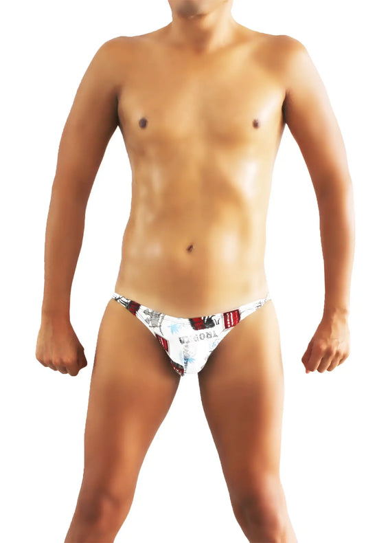 Icker sea toys print bikini underwear in white with red and black graphic print on cotton fabric for everyday wear