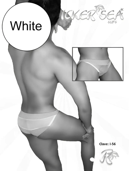White lace-trimmed bikini briefs with transparent panel from kicker sea in white for stylish underwear wear