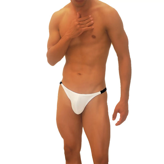 White thong underwear with black trim from icker sea trapezoid collection black coi-19-03 shown from the back