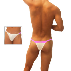 Icker Sea trapezoid thong underwear in white with vibrant pink elastic waistband for comfortable wear