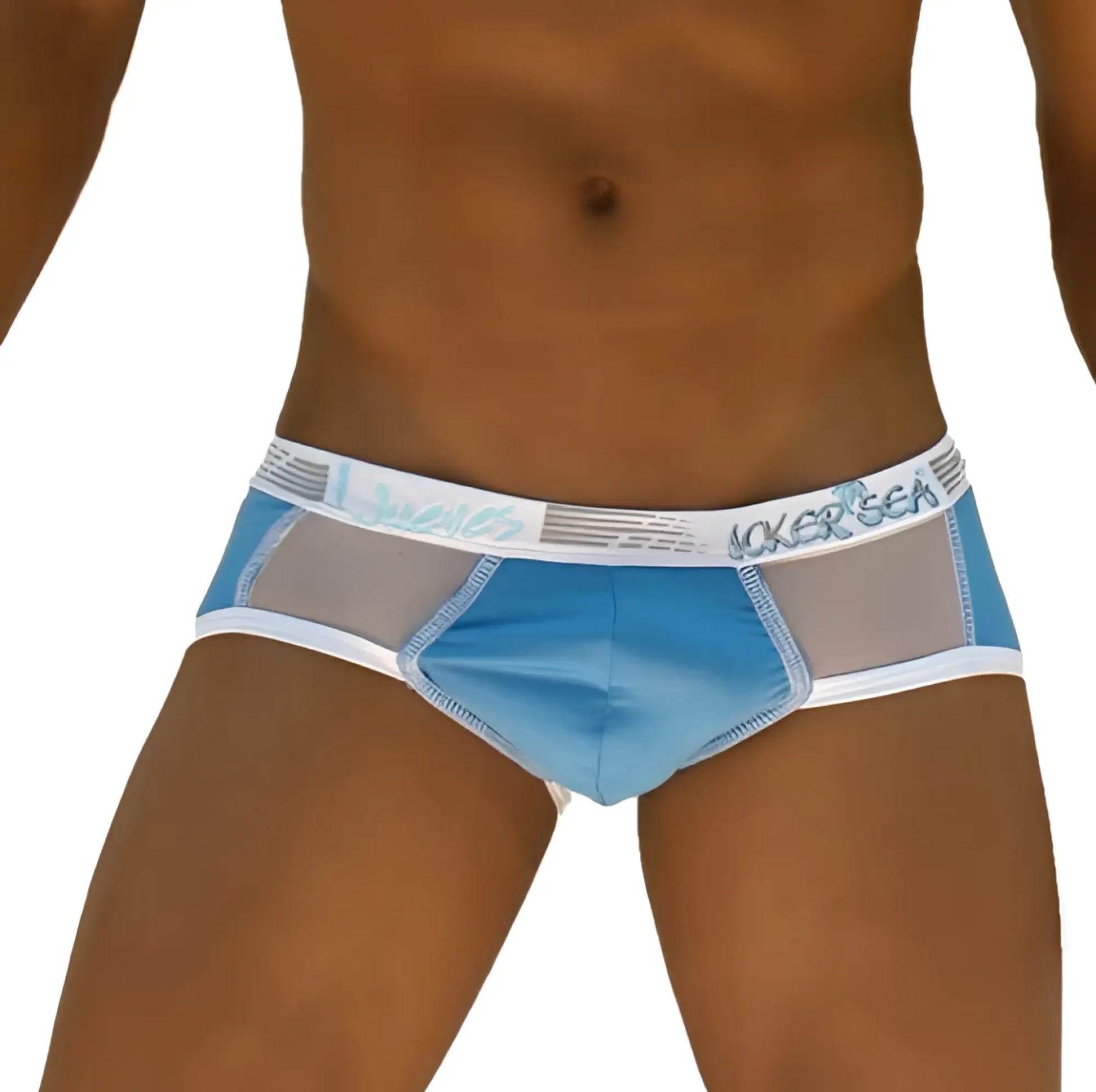 Icker Sea weekly contrast panel brief underwear blue white with light blue and white mesh trim and branded waistband