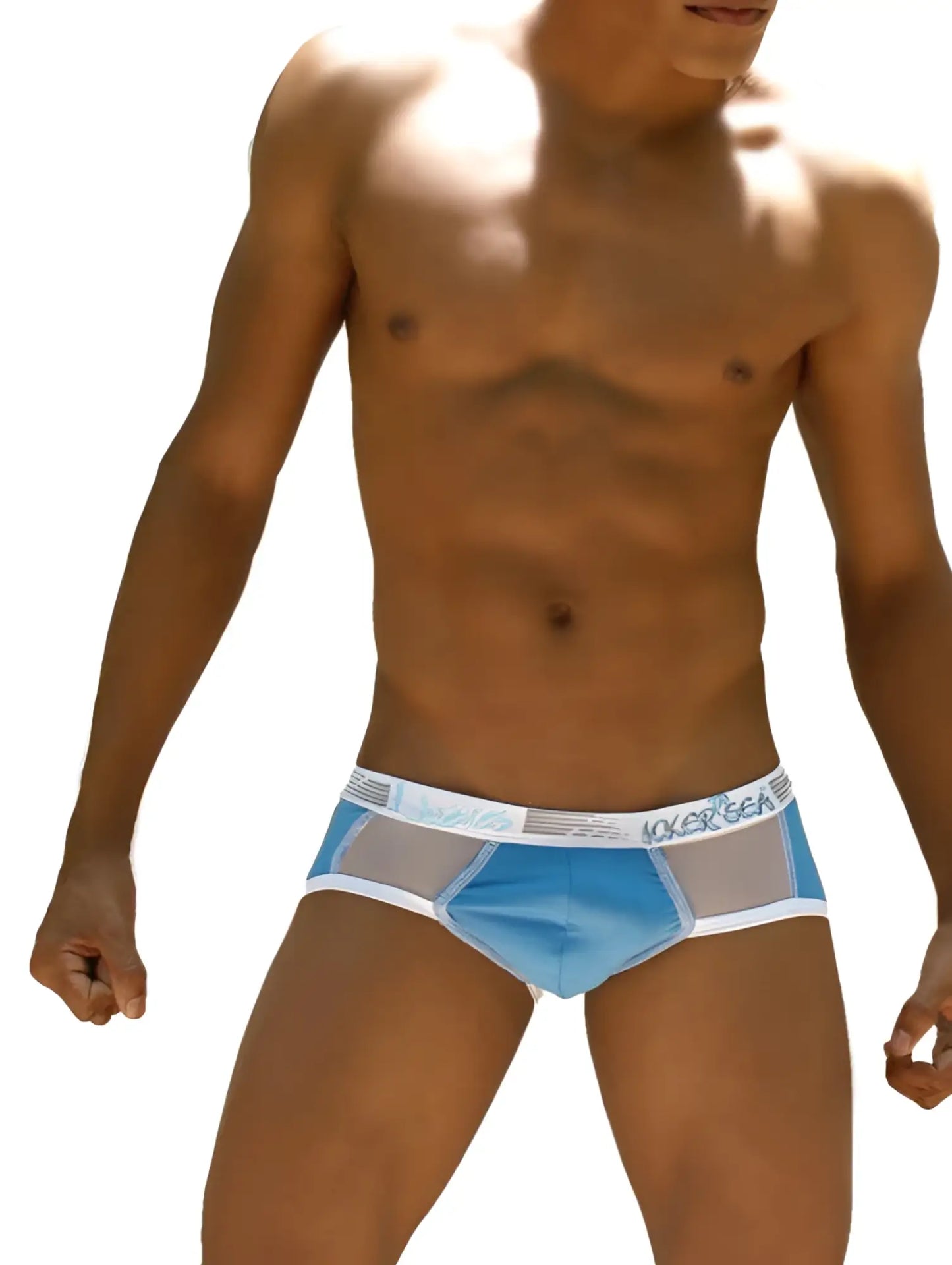Icker Sea weekly contrast panel brief underwear in light blue and white with a breathable mesh panel design