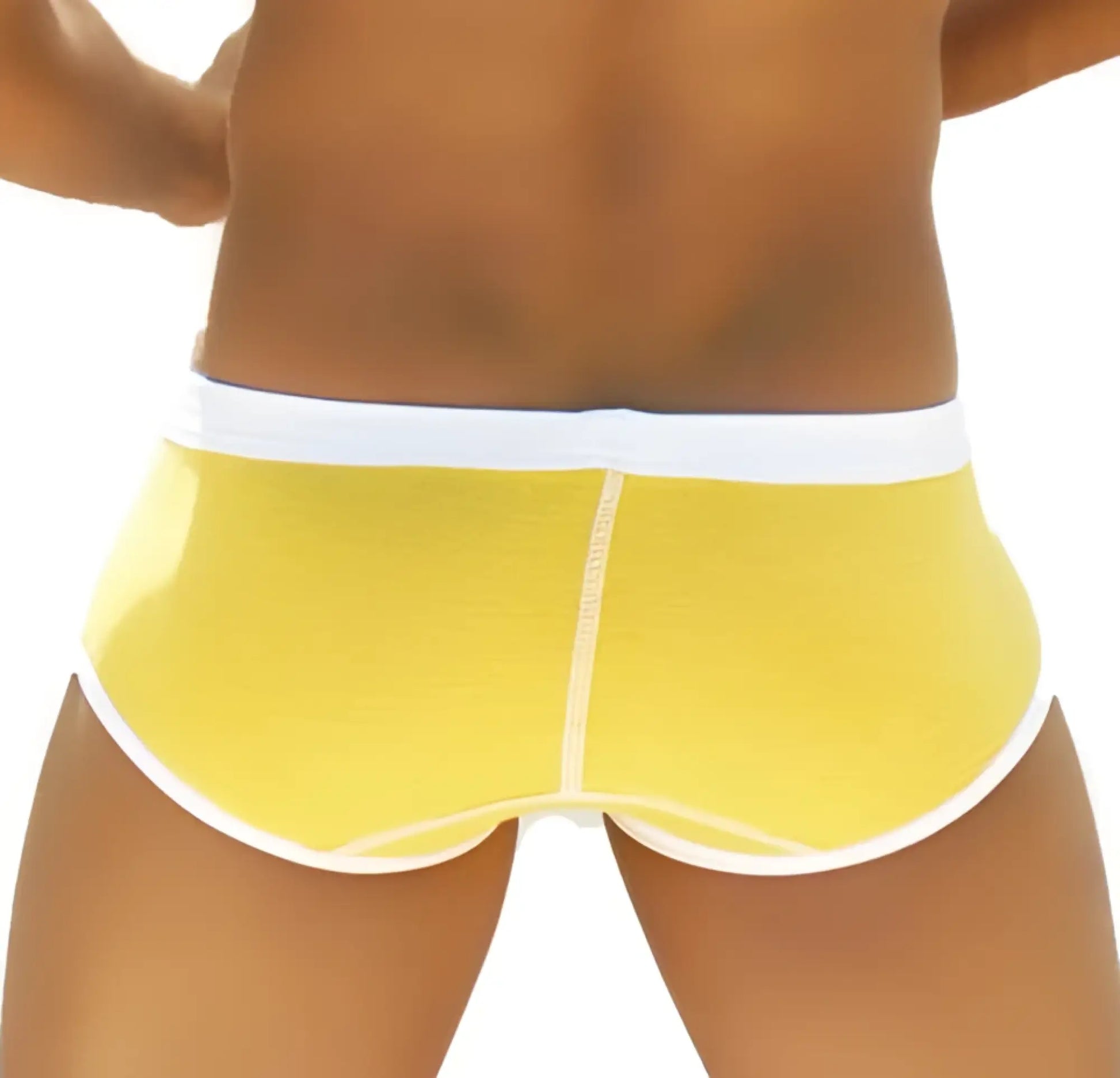 Bright yellow icker sea weekly contrast panel brief underwear with white elastic waistband and trim in mango white
