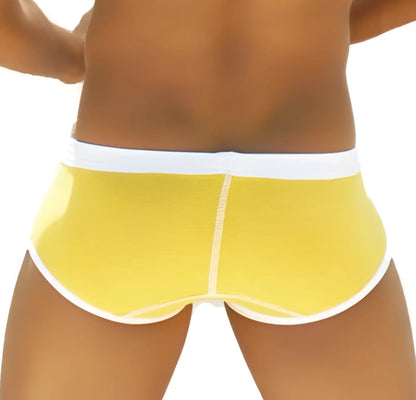 Bright yellow icker sea weekly contrast panel brief underwear with white elastic waistband and trim in mango white
