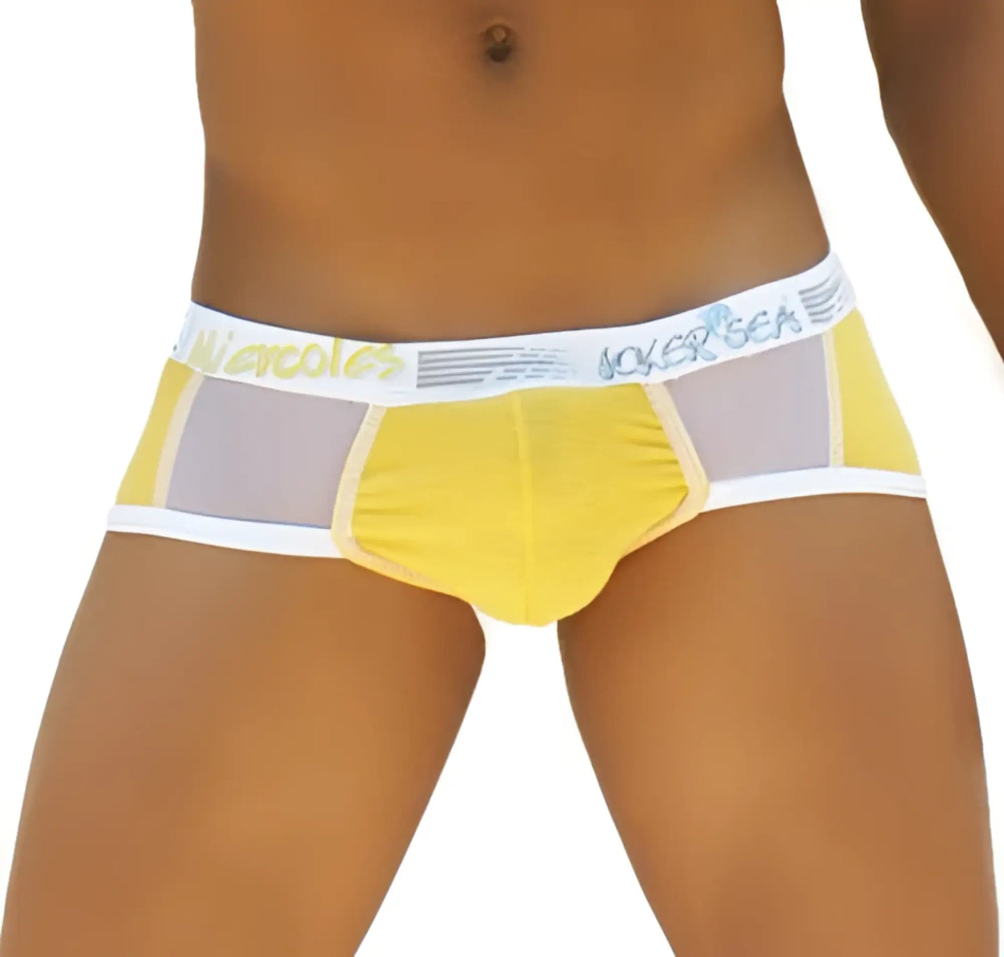 Icker Sea weekly contrast panel brief underwear in mango and white with yellow gray pattern and white joker sea waistband