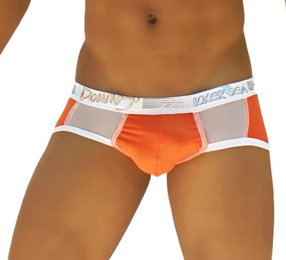 Icker Sea weekly contrast panel brief underwear in orange and gray with white waistband and dominos gold lettering