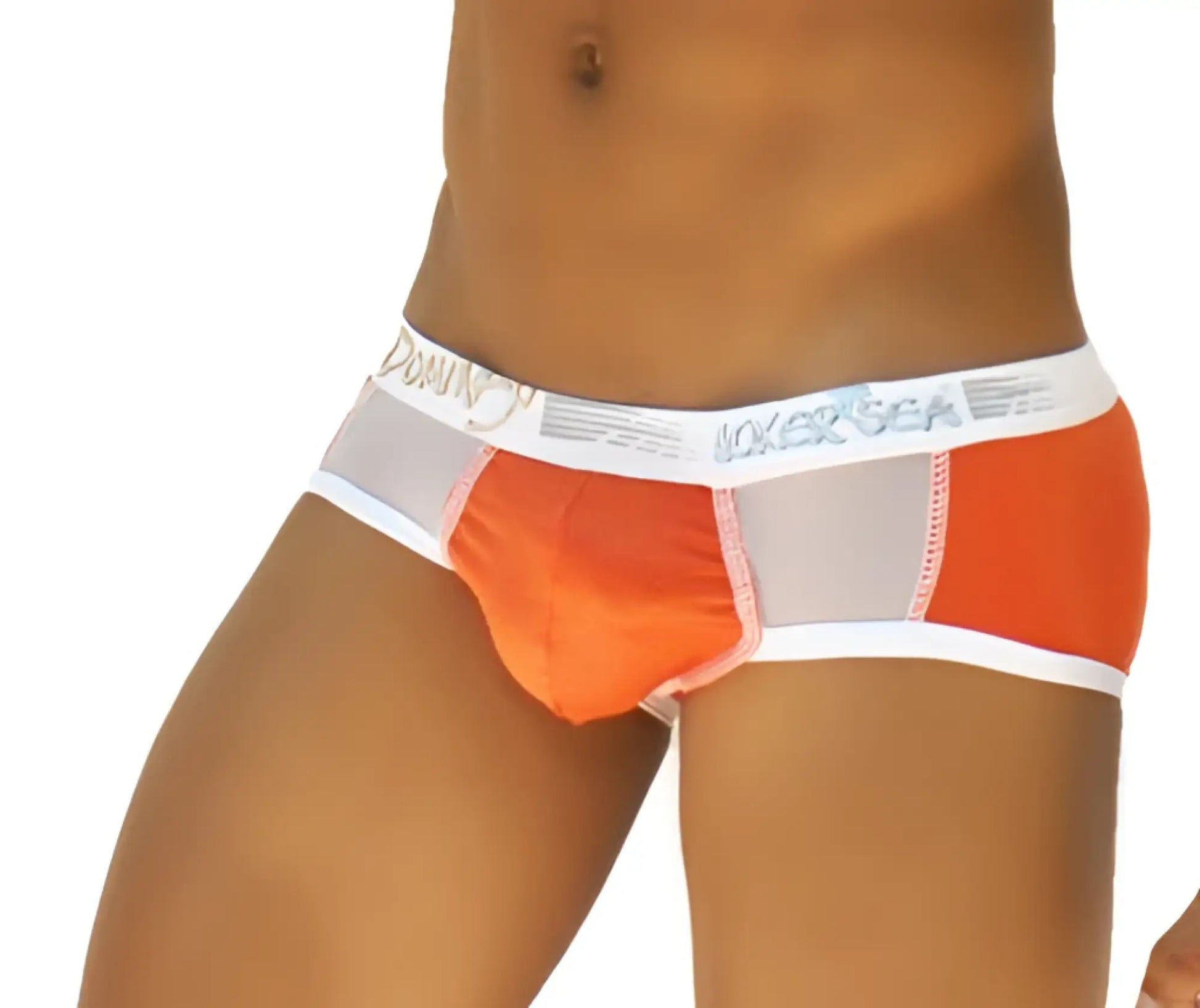 Icker Sea Weekly contrast panel brief underwear in orange and gray with white trim and branded waistband