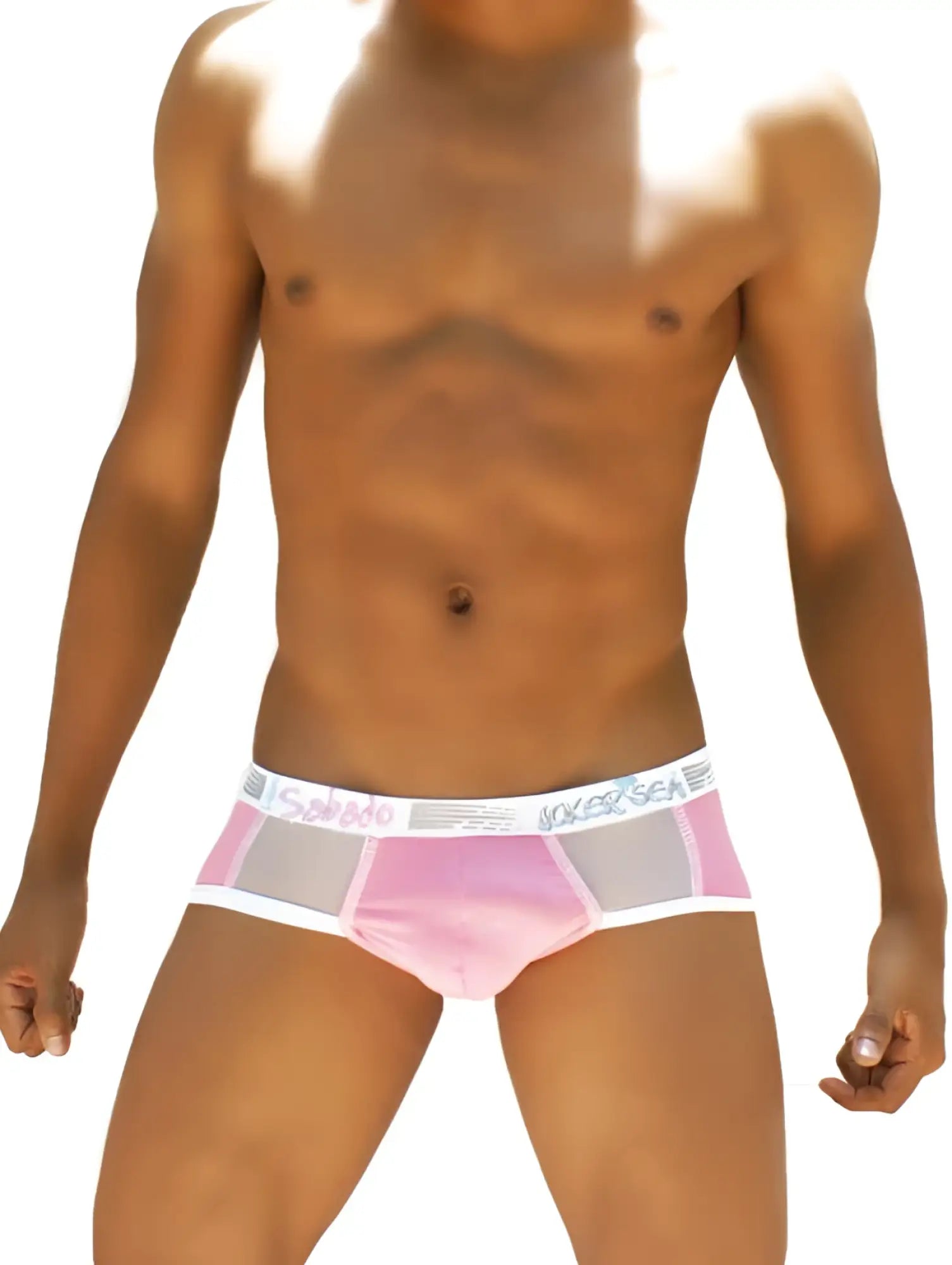 Icker Sea weekly contrast panel brief underwear pink and gray mesh with white socks and sea elastic waistband