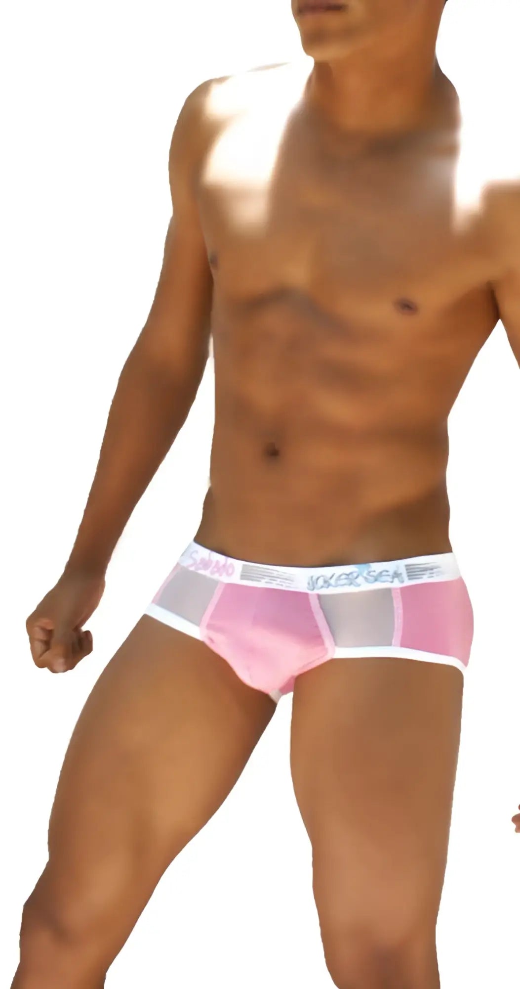 Icker sea weekly contrast panel mesh briefs in pink and gray with a white vixxer elastic waistband
