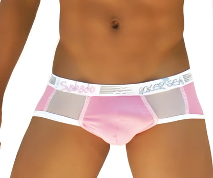 Pink and gray mesh briefs with white elastic waistband branded sebado from Icker Sea Weekly Contrast Panel Brief underwear