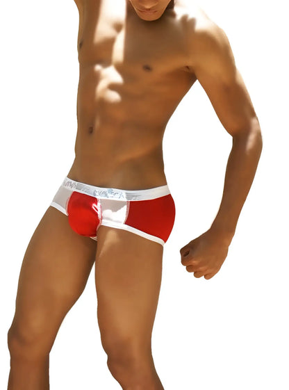 Red and white icker sea weekly contrast panel brief underwear for men featuring a sleek modern design
