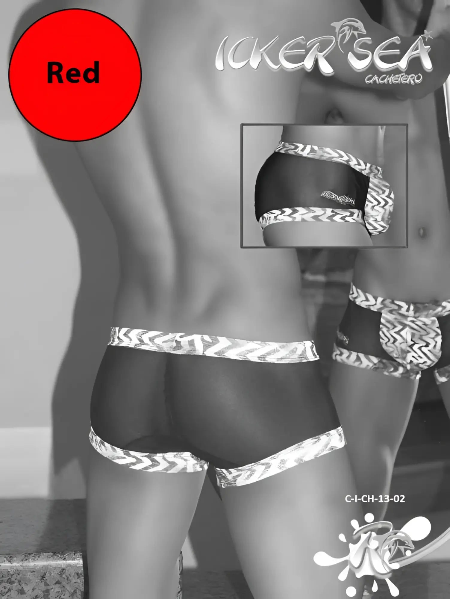 Icker Sea red mesh boxer brief underwear with red patterned fabric and zebra print trim for comfortable fit