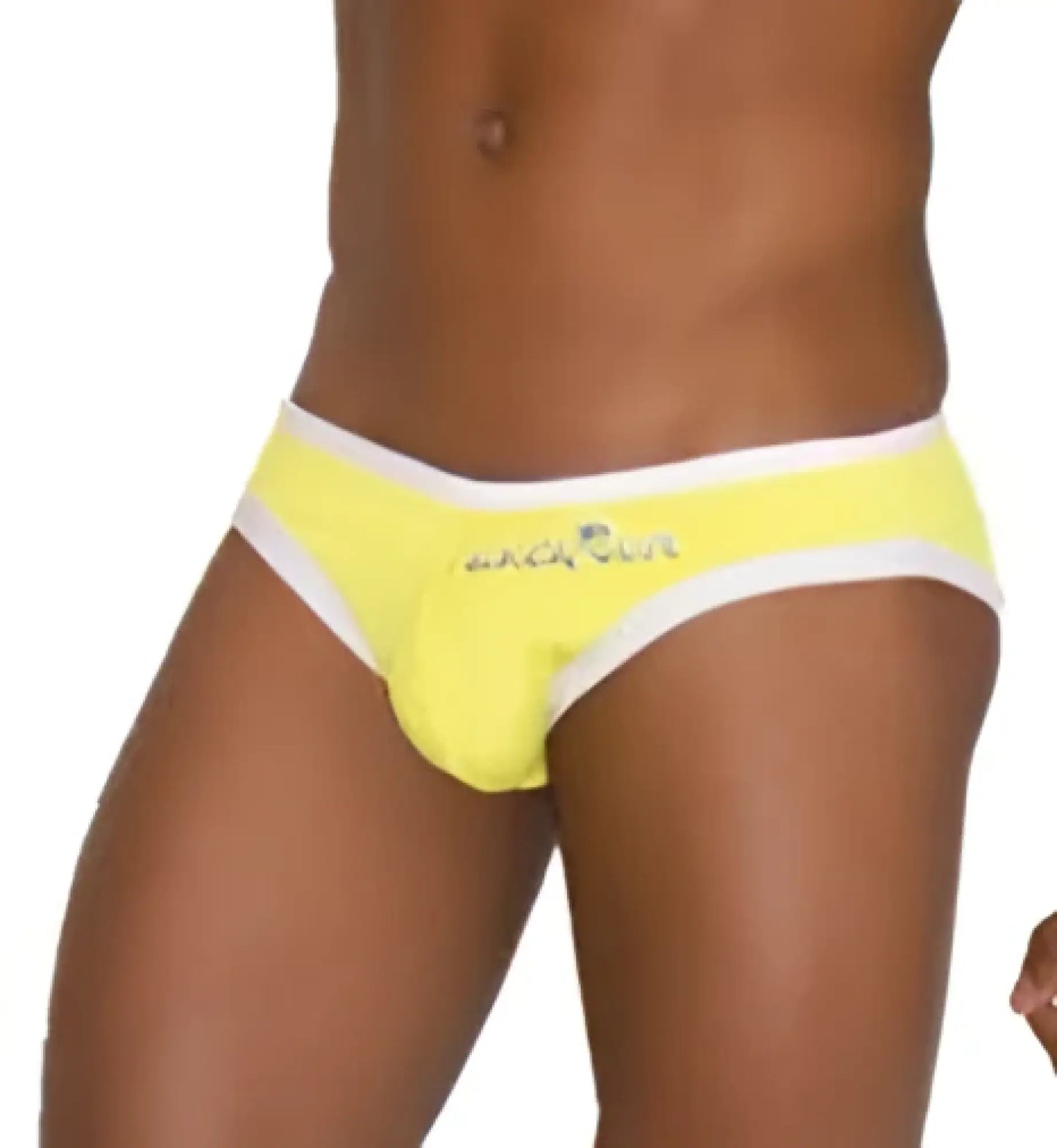 Bright yellow icker sea zipper back PAS slip bikini swimwear with white trim and subtle waistband logo mango cob 13 16