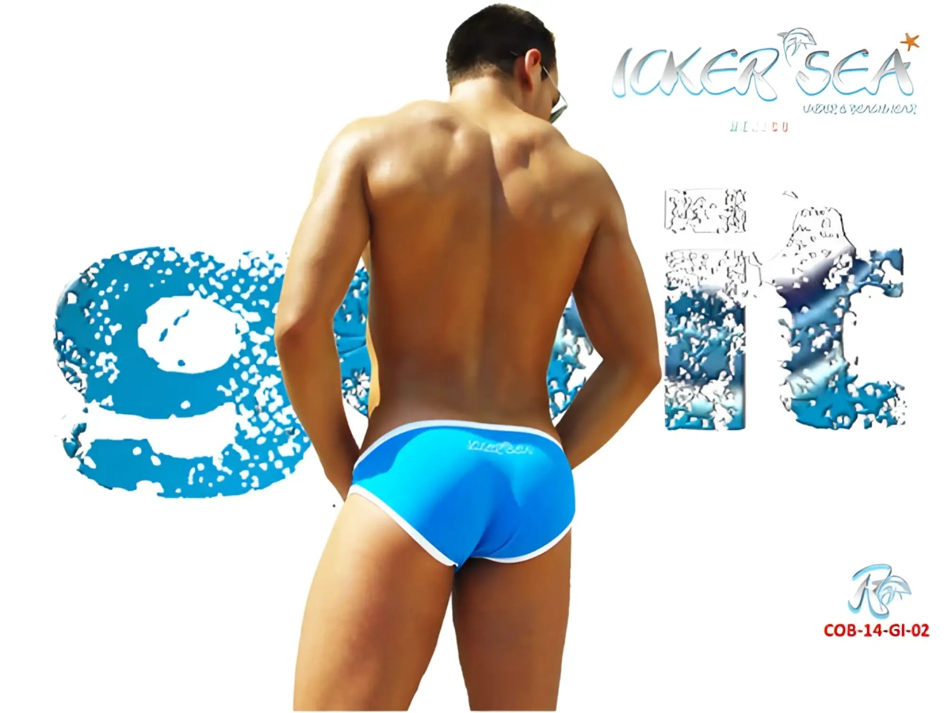 Bright blue Icker Sea zipper front ACT slip bikini swimwear with white trim designed for swimming and beachwear