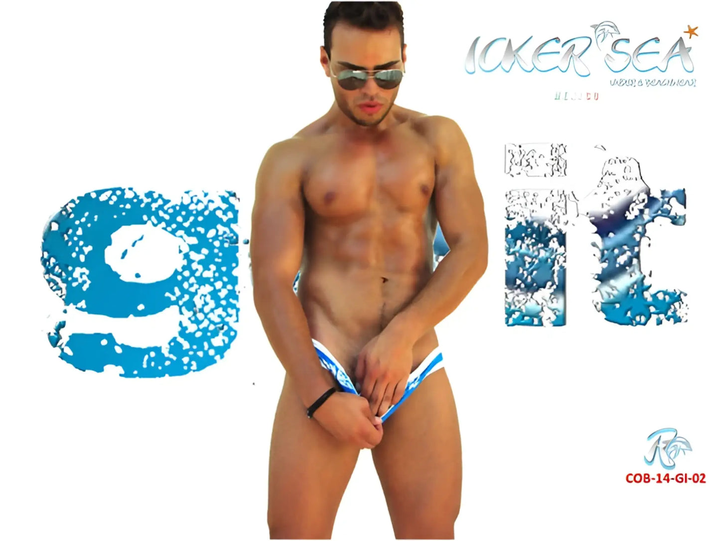 Blue and white patterned swim trunks with zipper front and sleek modern design from icker sea act bikini swimwear